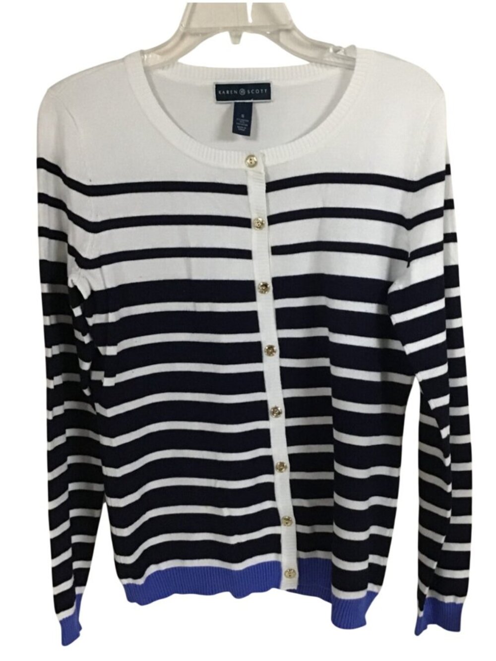 Karen Scott White Black Striped Womens Small Vintage Cardigan Sweater